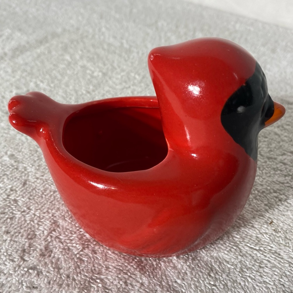 Vintage Small Red Ceramic Cardinal Shaped Dish Planter